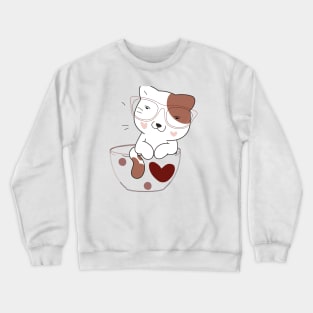 chat avec lunettes dans tasse de café Crewneck Sweatshirt